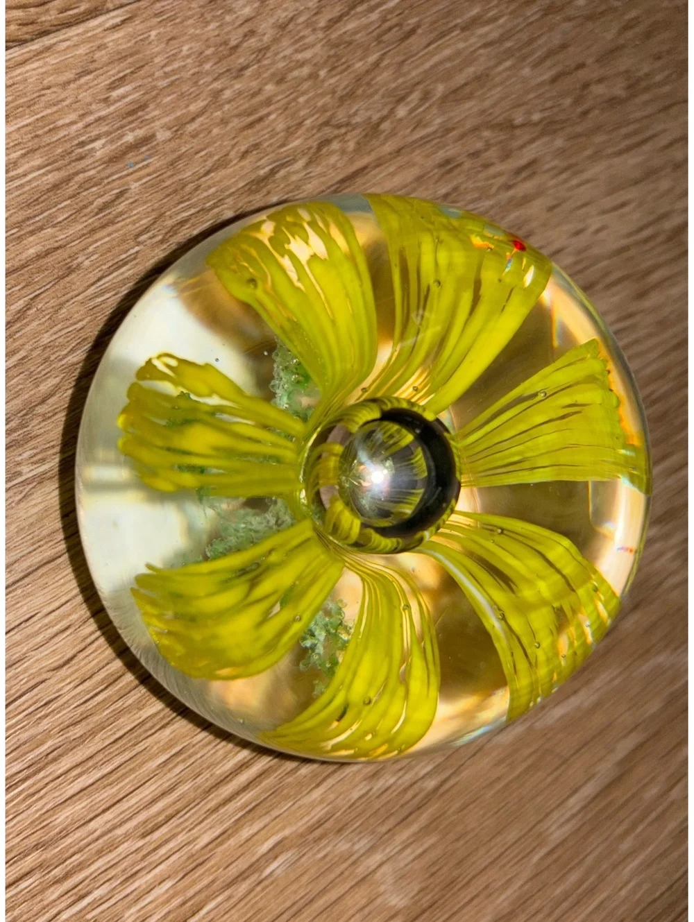 yellow flower blown glass paper weight box